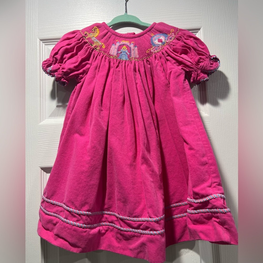 Smocked corduroy Hot Pink Kids Dress, Cinderella, 12M